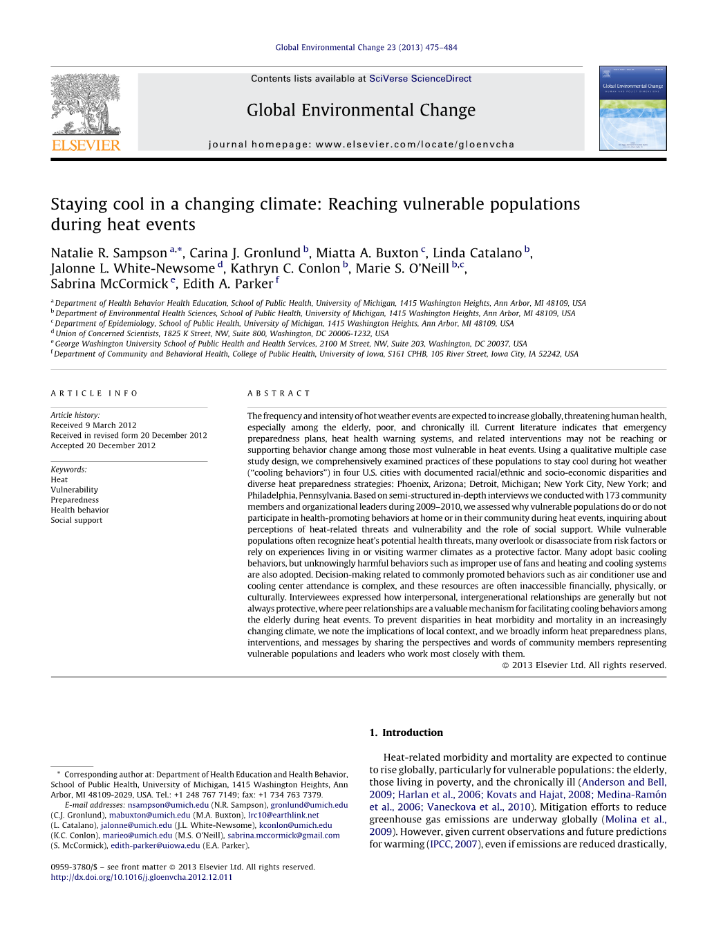 Staying Cool in a Changing Climate: Reaching Vulnerable Populations During Heat Events