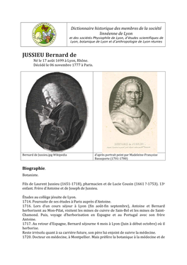 JUSSIEU Bernard De Né Le 17 Août 1699 À Lyon, Rhône