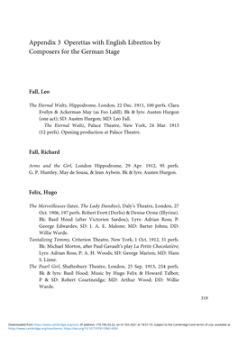 Appendix 3 Operettas with English Librettos by Composers for the German Stage