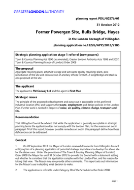 Former Powergen Site, Bulls Bridge, Hayes in the London Borough of Hillingdon Planning Application No.13226/APP/2012/2185