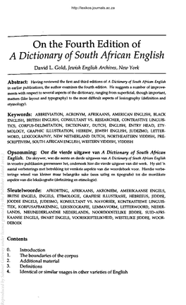 A Dictionary of South African English David 1