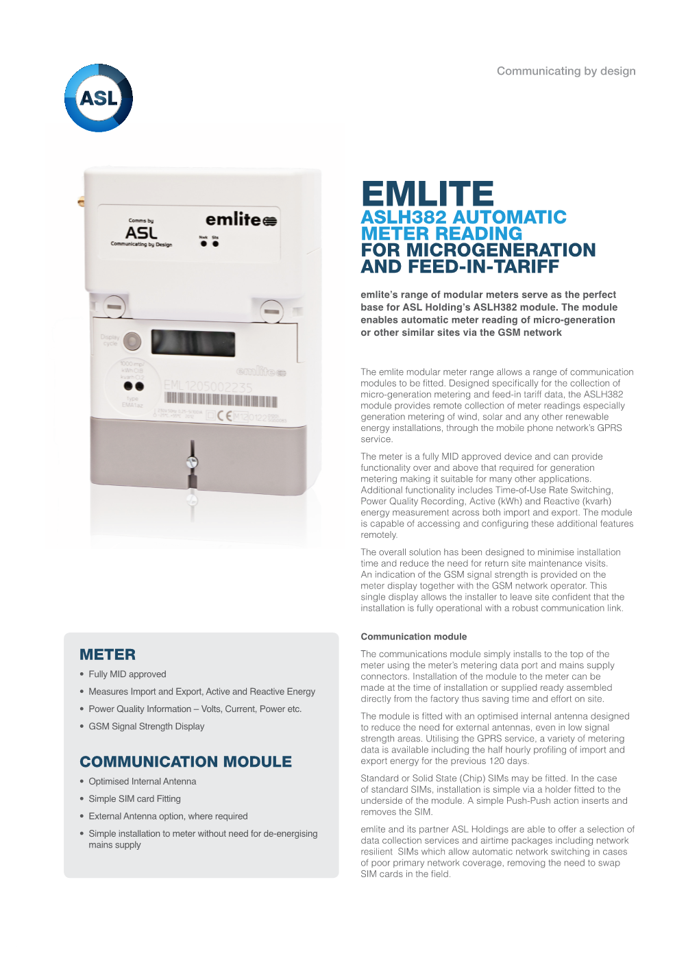 Emlite Aslh382 Automatic Meter Reading for Microgeneration and Feed-In-Tariff