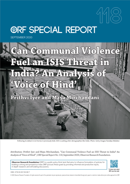 Can Communal Violence Fuel an ISIS Threat in India? an Analysis of ‘Voice of Hind’ P Rithvi Iyer and Maya Mirchandani