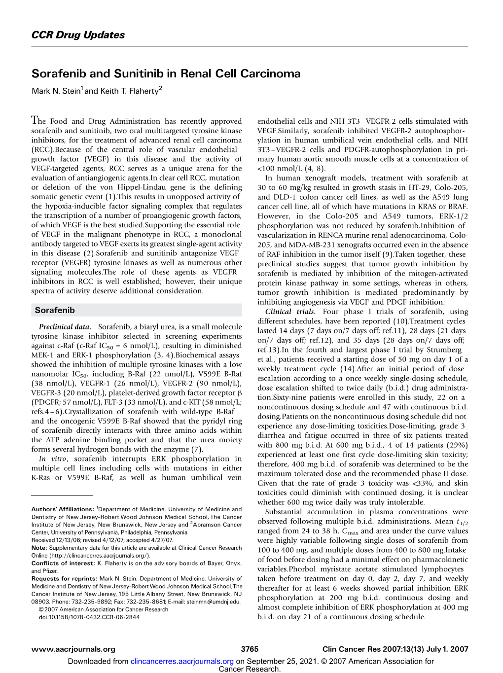 Sorafenib and Sunitinib in Renal Cell Carcinoma Mark N