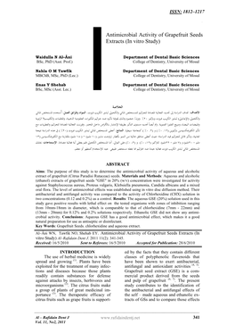 Antimicrobial Activity of Grapefruit Seeds Extracts (In Vitro Study)