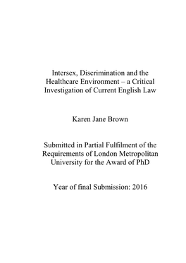 Intersex, Discrimination and the Healthcare Environment – a Critical Investigation of Current English Law