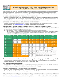 When Sexual Intercourse* with a Minor Must Be Reported As Child Abuse by Mandated Reporters: California Law