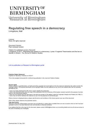 Regulating Free Speech in a Democracy Livingstone, Niall