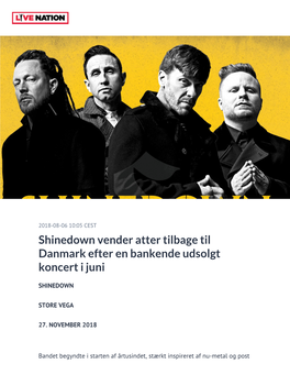 Shinedown Vender Atter Tilbage Til Danmark Efter En Bankende Udsolgt Koncert I Juni