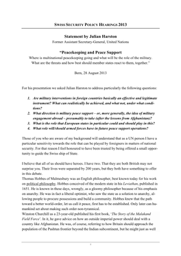 Statement by Julian Harston “Peacekeeping and Peace Support