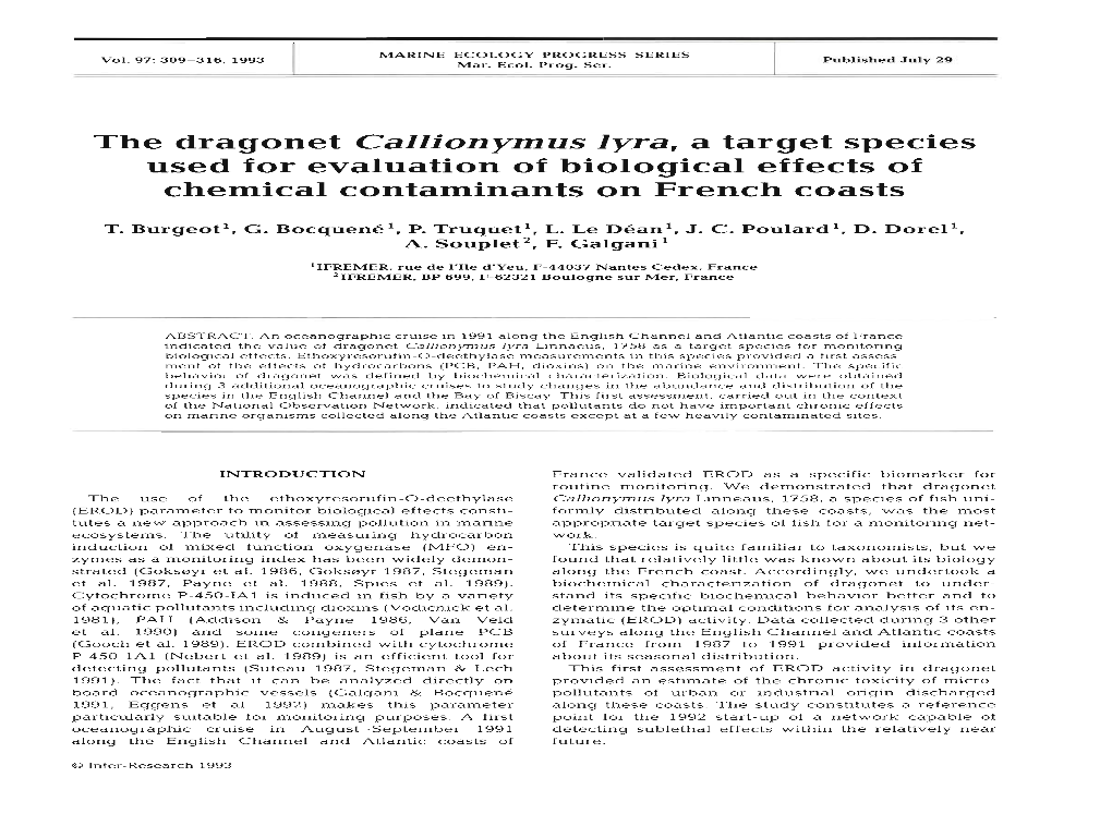 Used for Evaluation of Biological Effects of Chemical Contaminants on French Coasts