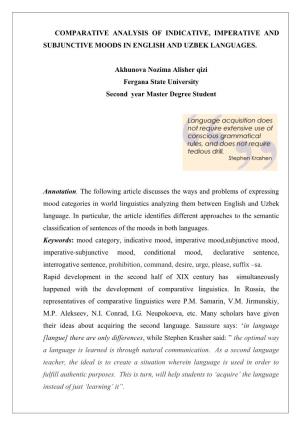 Comparative Analysis of Indicative, Imperative and Subjunctive Moods in English and Uzbek Languages