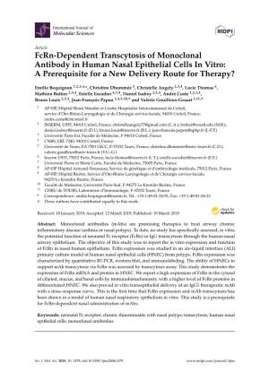 Fcrn-Dependent Transcytosis of Monoclonal Antibody in Human Nasal Epithelial Cells in Vitro: a Prerequisite for a New Delivery Route for Therapy?
