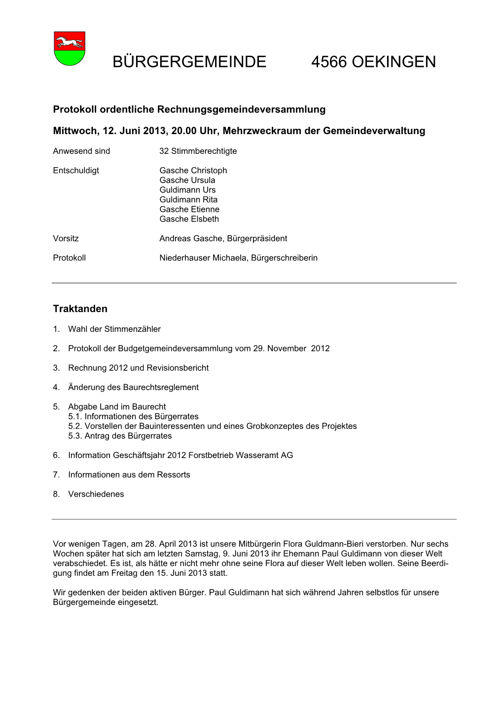 Bürgergemeinde 4566 Oekingen