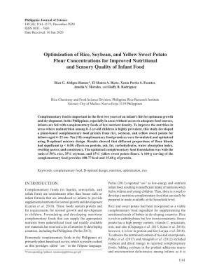 Optimization of Rice, Soybean, and Yellow Sweet Potato Flour Concentrations for Improved Nutritional and Sensory Quality of Infant Food
