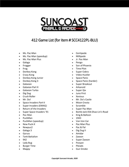 412 Game List (For Item # SCC4122PL-BLU)