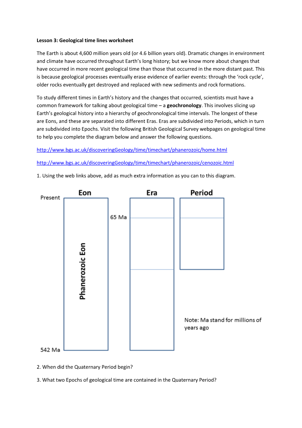 Glacial Landscapes Lesson 3 Geological Time Lines Worksheet