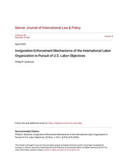 Invigoration Enforcement Mechanisms of the International Labor Organization in Pursuit of U.S