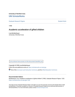 Academic Acceleration of Gifted Children