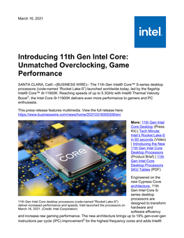 Introducing 11Th Gen Intel Core: Unmatched Overclocking, Game Performance