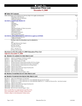 Apple, Inc. Education Price List December 9, 2008