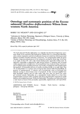 Osteology and Systematic Position of the Eocene Salmonid Eosalmo