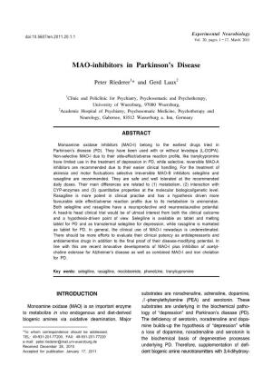 MAO-Inhibitors in Parkinson's Disease