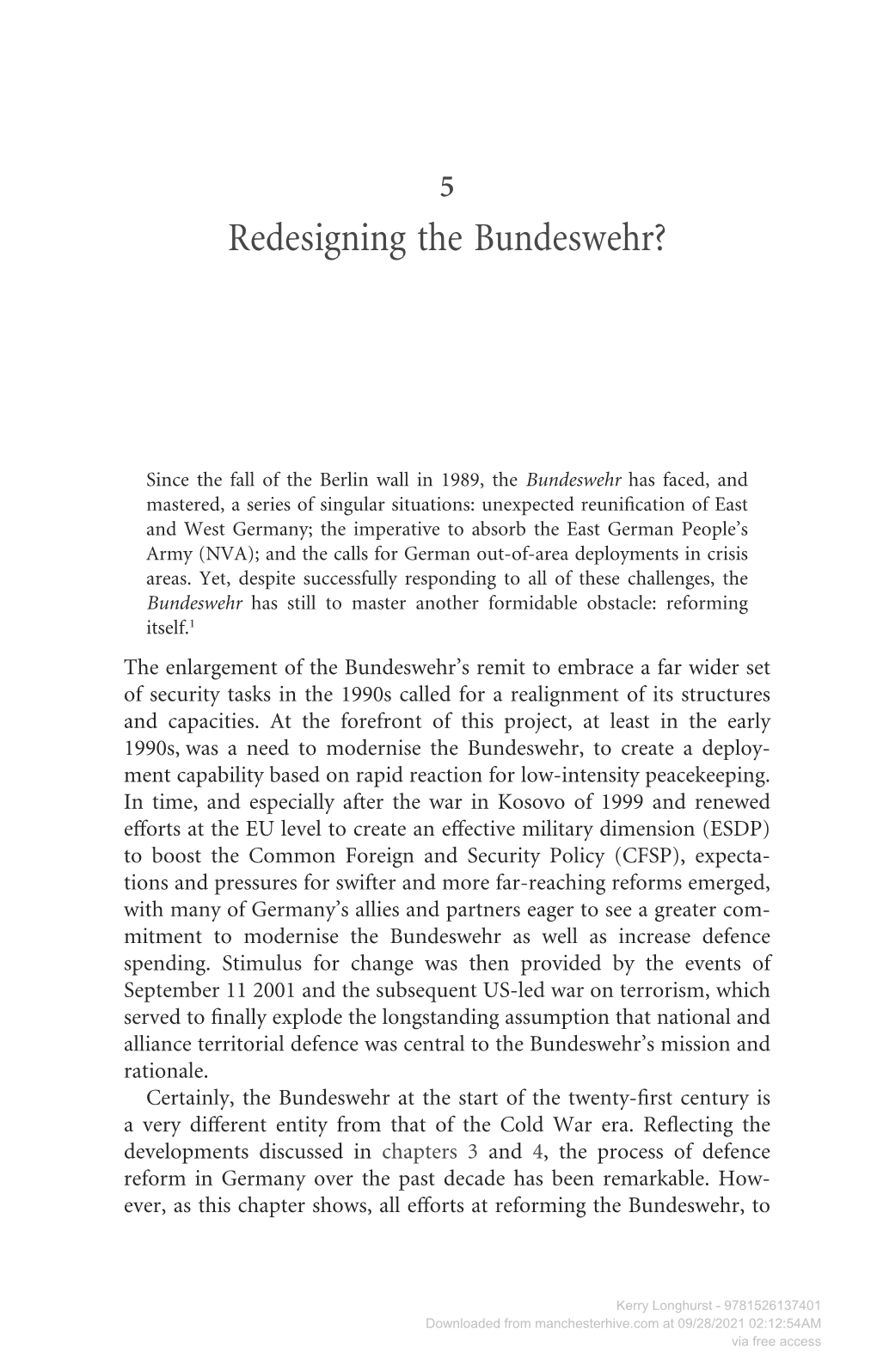 Downloaded from Manchesterhive.Com at 09/28/2021 02:12:54AM Via Free Access Longhurst, Germany and the Use of Force.Qxd 30/06/2004 16:25 Page 99