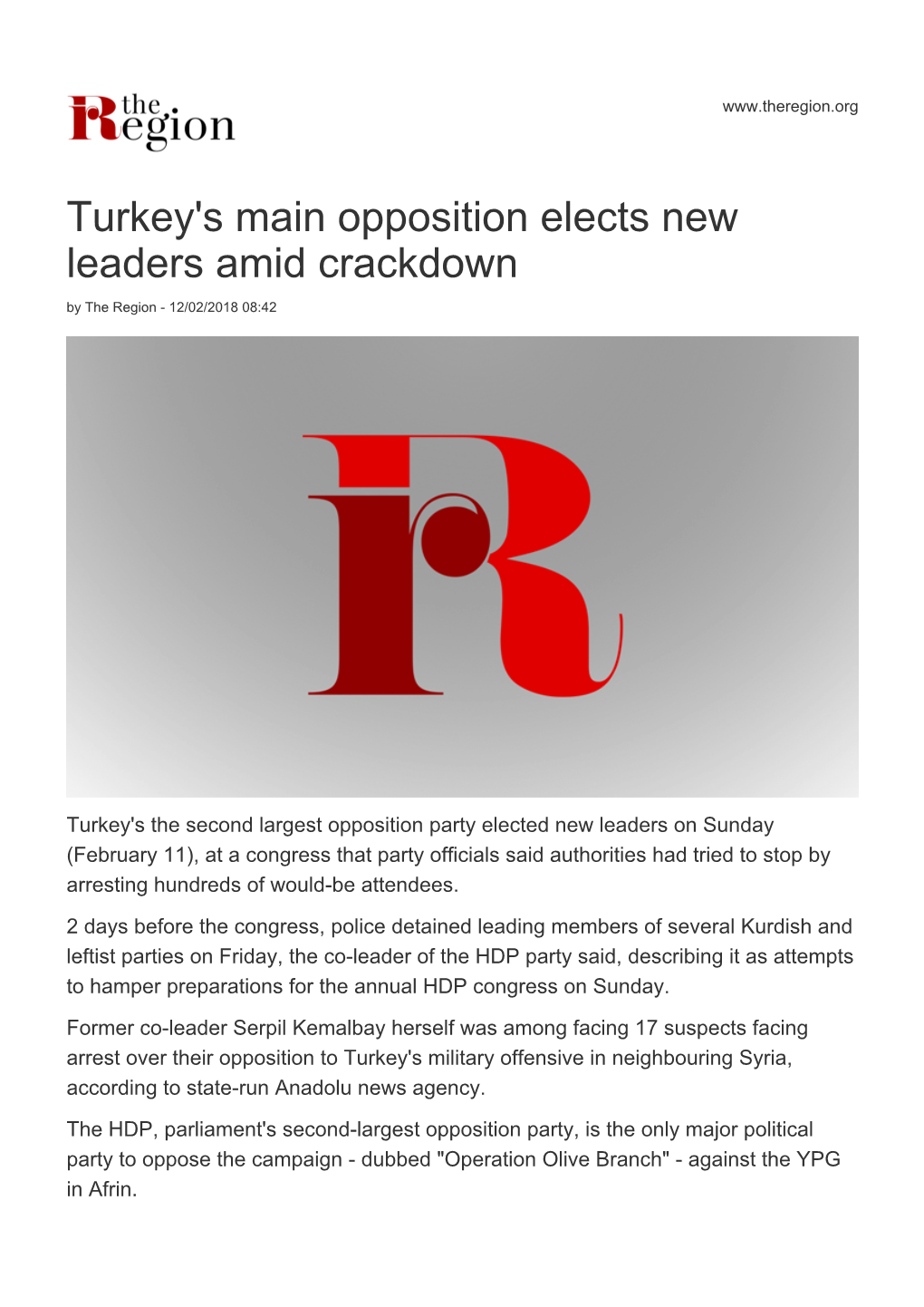 Turkey's Main Opposition Elects New Leaders Amid Crackdown by the Region - 12/02/2018 08:42