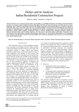 Delays and Its Analysis: Indian Residential Construction Projects