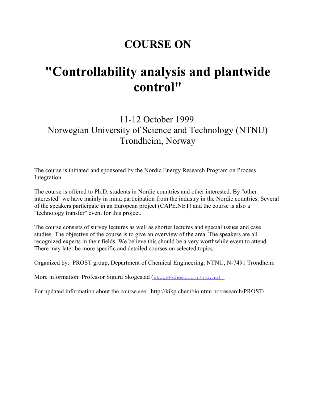 Controllability Analysis and Plantwide Control