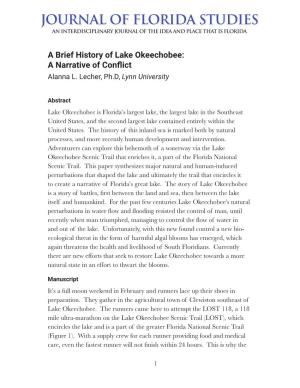 A Brief History of Lake Okeechobee: a Narrative of Confict Alanna L