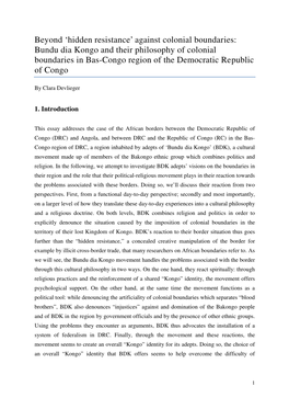 Bundu Dia Kongo and Their Philosophy of Colonial Boundaries in Bas-Congo Region of the Democratic Republic of Congo