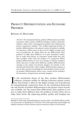 Product Differentiation and Economic Progress