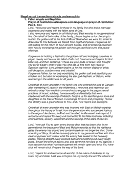 Illegal Sexual Transactions Attracts Unclean Spirits 1. Fallen Angels and Nephilim Prayer of Restitution Aslansplace.Com/Language/En/Prayer-Of-Restitution/ Paul L