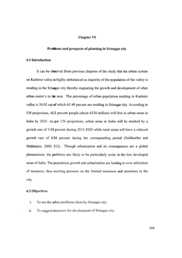 Chapter VI Problems and Prospects of Planning in Srinagar City 6.1