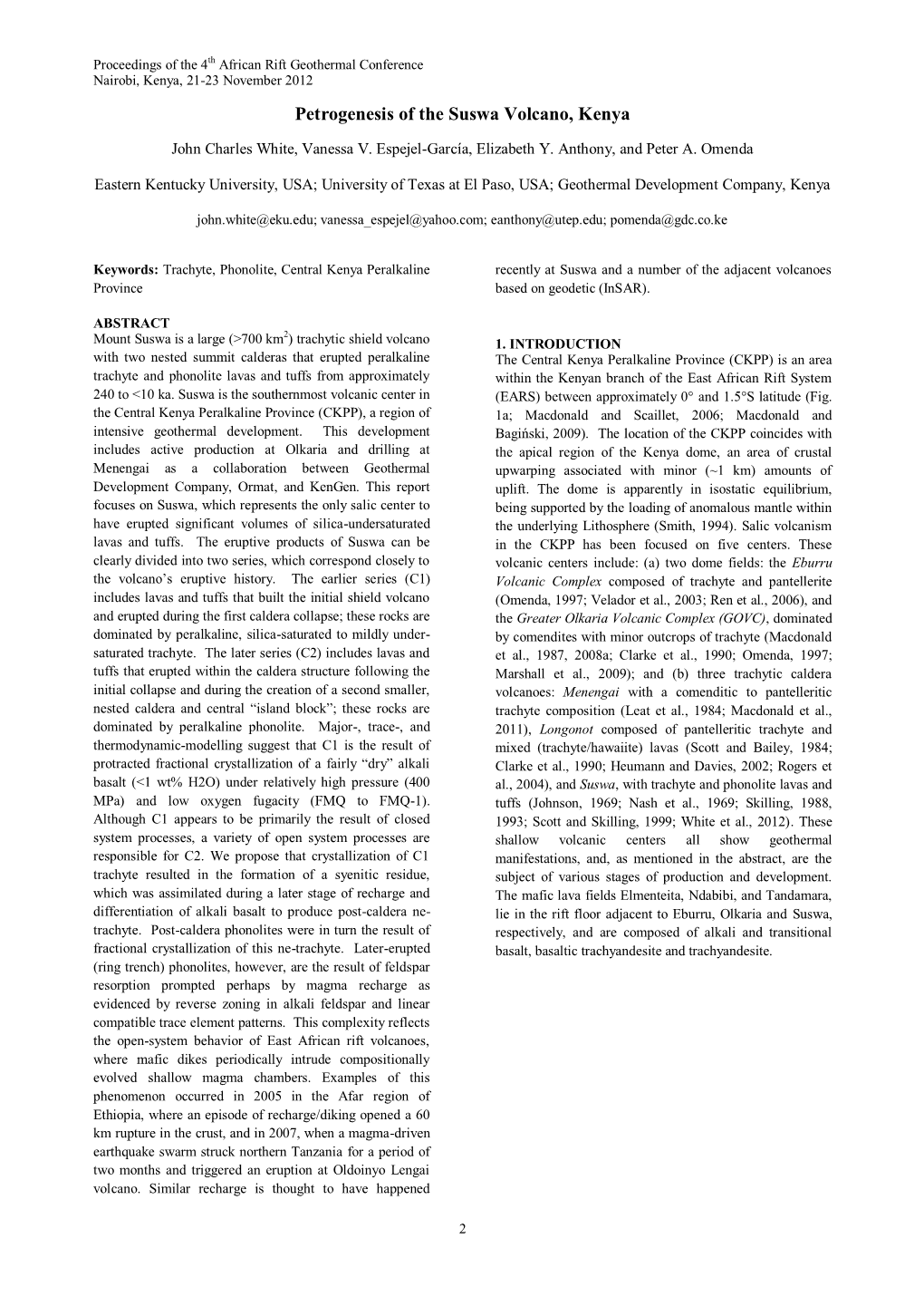 Petrogenesis of the Suswa Volcano, Kenya