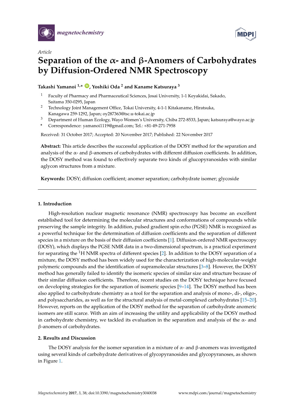 Anomers of Carbohydrates by Diffusion-Ordered NMR Spectroscopy