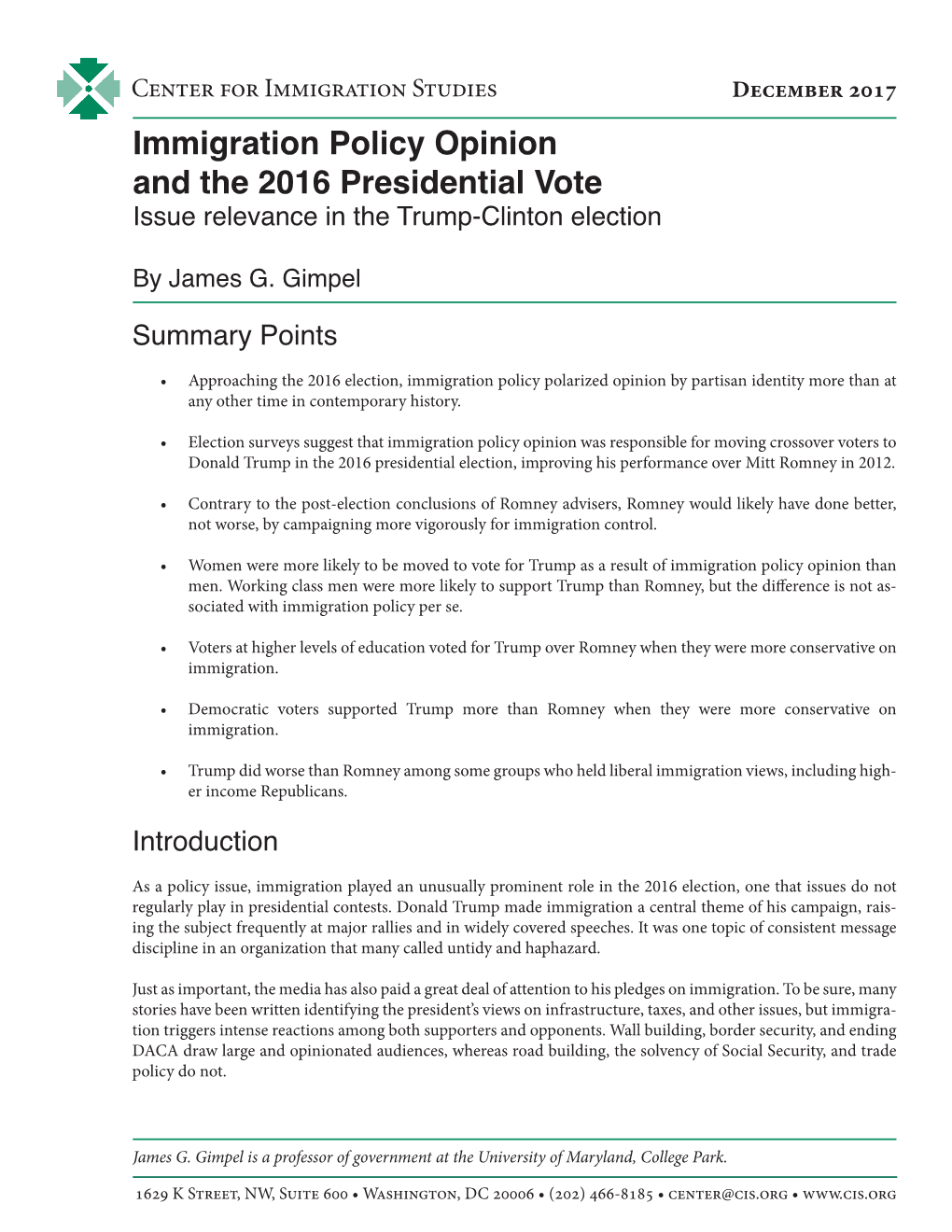 Immigration Policy Opinion and the 2016 Presidential Vote Issue Relevance in the Trump-Clinton Election