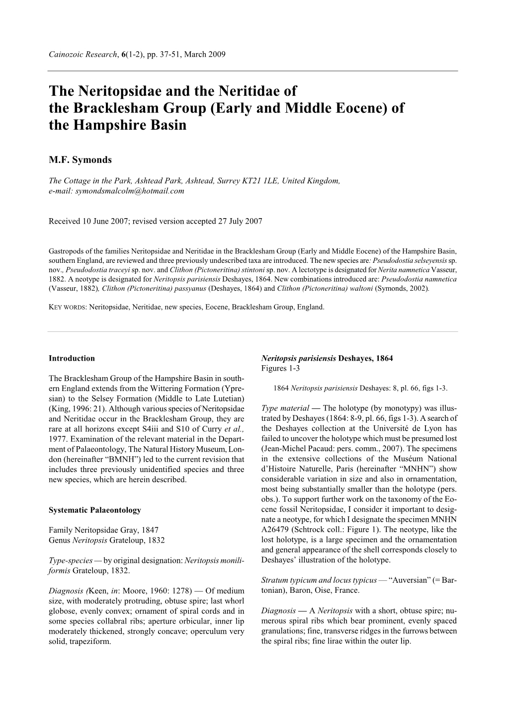 Early and Middle Eocene) of the Hampshire Basin