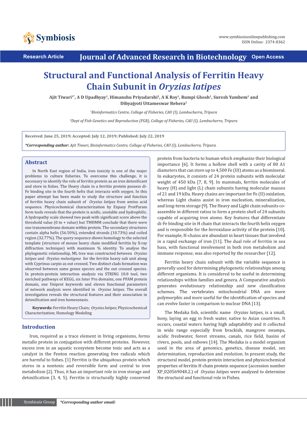 Structural and Functional Analysis of Ferritin Heavy Chain Subunit In