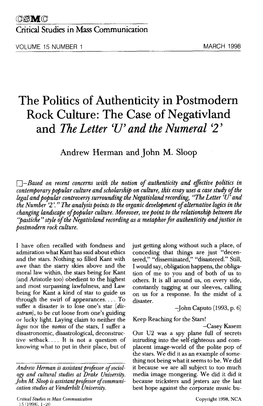 The Politics of Authenticity in Postmodern Rock Culture: the Case of Negativland and the Letter 'U' and the Numeral '2'