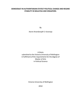 Democracy in Authoritarian States? Political Change and Regime Stability in Malaysia and Singapore