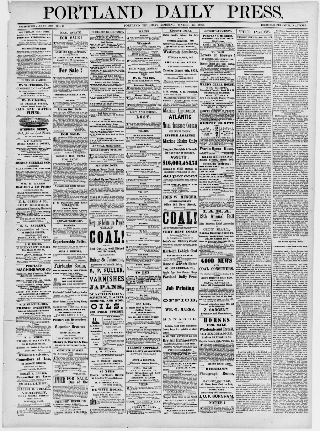 Portland Daily Press: March 25, 1875