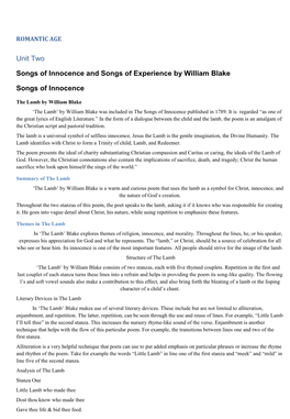 Songs of Innocence and Songs of Experience by William Blake Songs