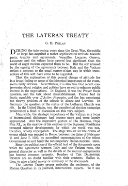 The Lateran Treaty Proper Embodies the Settlement of the Roman Question in Its Political, International Aspects