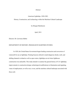 American Lightships, 1820-1983: History, Construction, and Archaeology with the Maritime Cultural Landscape