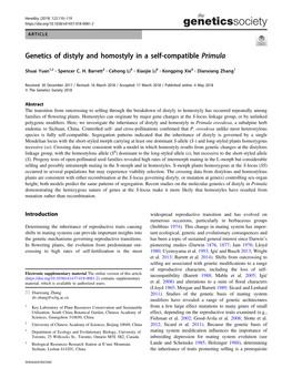 Genetics of Distyly and Homostyly in a Self-Compatible Primula