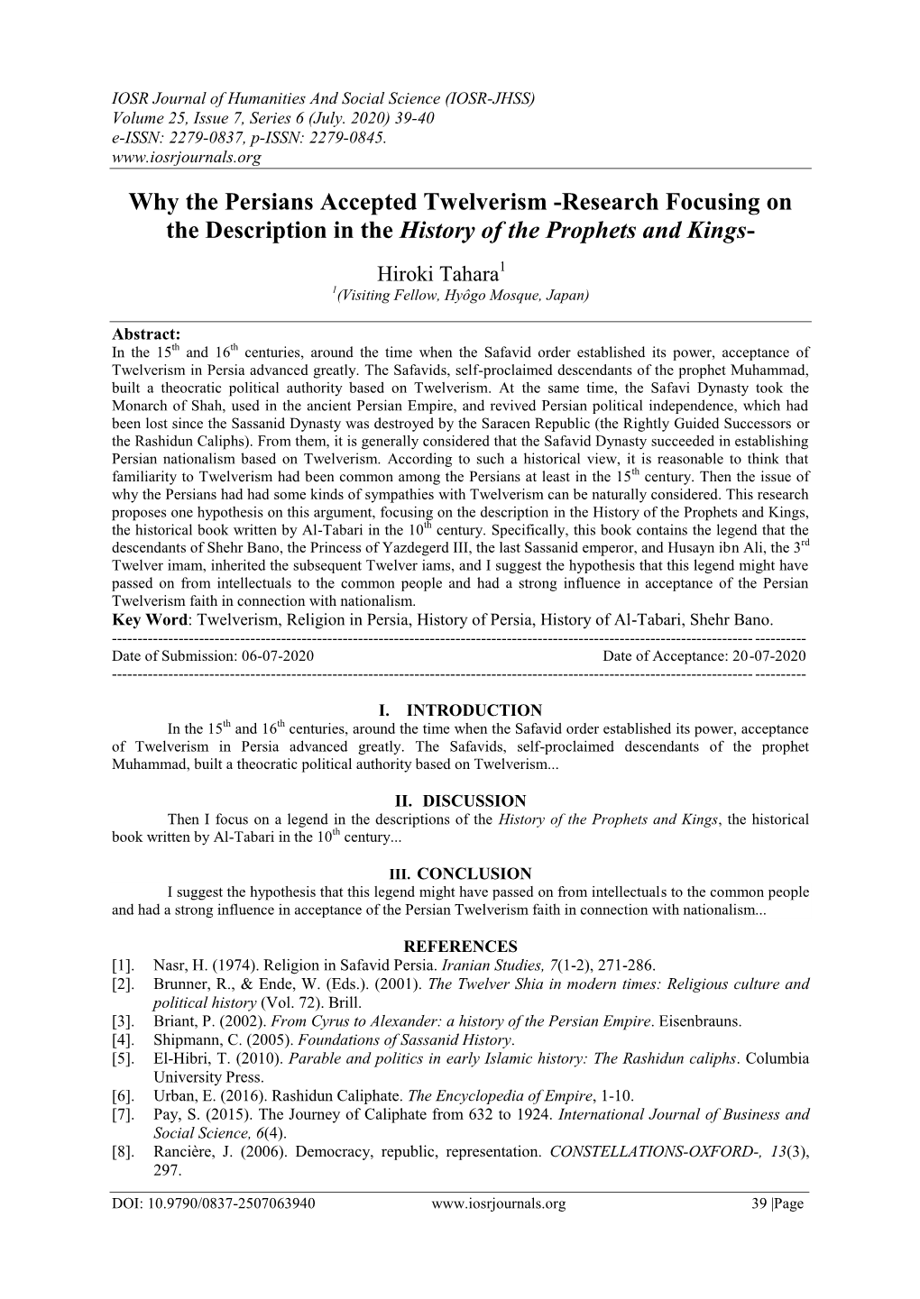 Why the Persians Accepted Twelverism -Research Focusing on the Description in the History of the Prophets and Kings