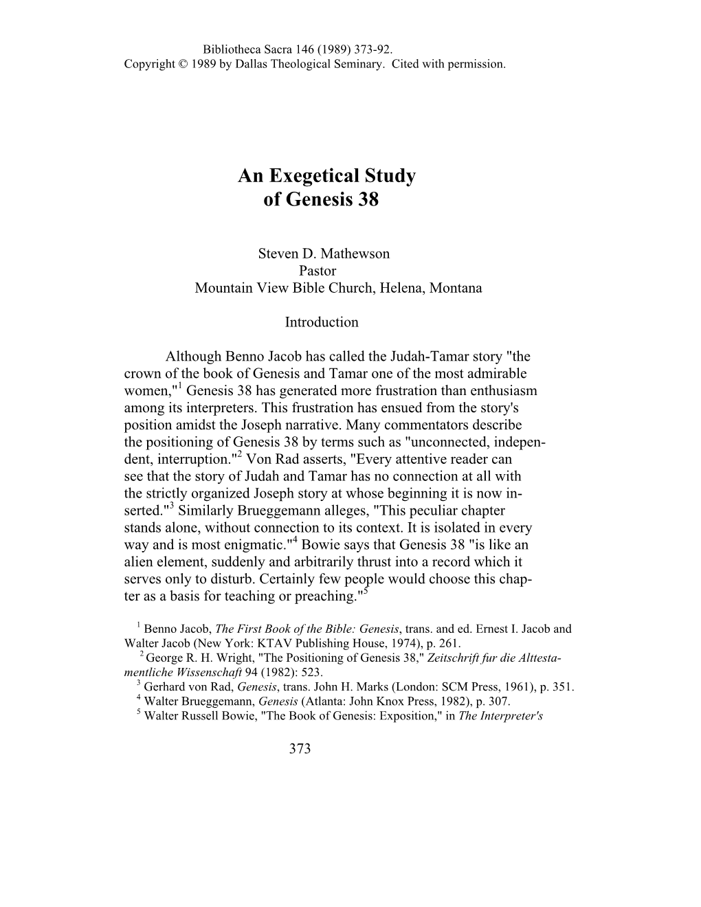 An Exegetical Study of Genesis 38